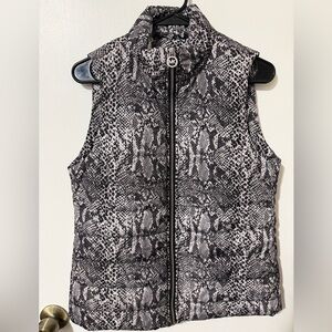 Michael Kors Snakeskin Print Puffer Vest S | Zip Up Quilted Animal Print Jacket